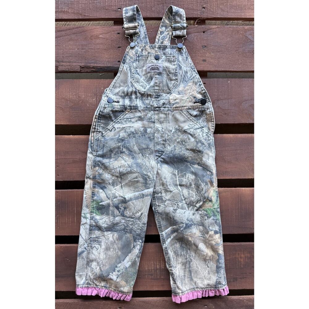 Round House Girls 4T Realtree Edge Camo Bib Overalls Pink Ruffle Trim Toddler